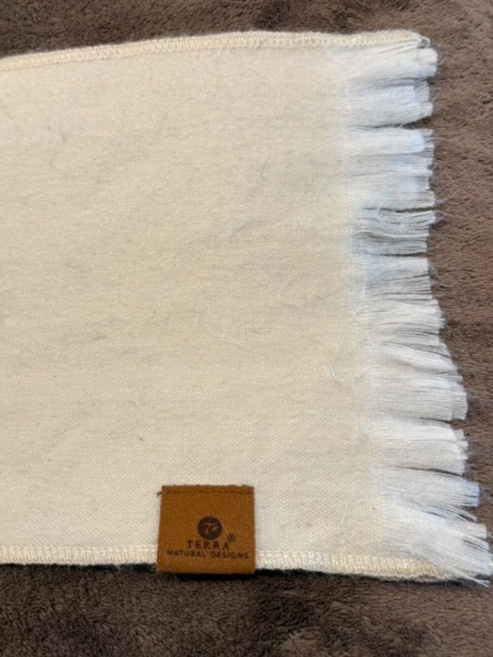 Terra Natural Designs Cream Scarf Fringe Trim Handmade in Ecuador Winter Cozy